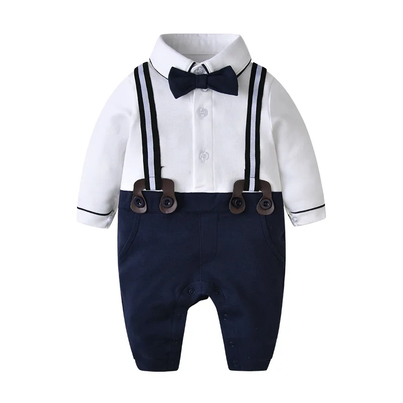 

New Fashion Baby Boy Clothing Bow Tie Gentleman Infant Boys Rompers Newborn Bebe Cotton Jumpsuit Baby Outfit for 3-18Months