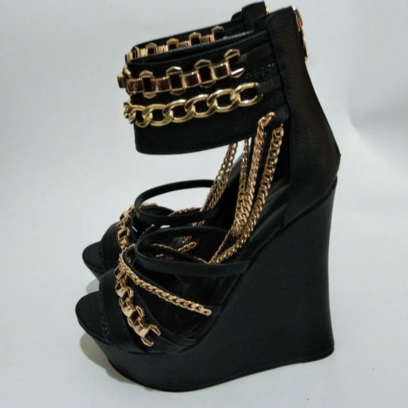 Cuero Decoración Gratuito Y Cadena 2018 Correo De Zapatos Arena Nuevo Elegante Cuña Stiletto Negro Sandalias Negro Mujer Shoes Shofoo 4nqYxzwPY0