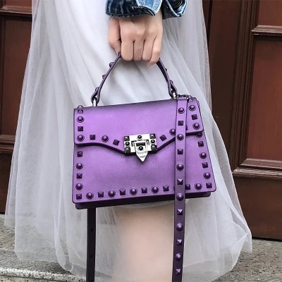 

New Fashion Jelly Bag Retro Rivets Women Jelly PVC Handbags Simple Casual Portable Shoulder Package Ladies Square Crossbody Bags