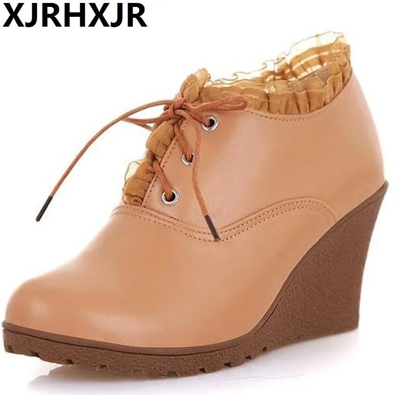

Autumn Wedges Pump Fashion Flock Women's High-heeled Platform Wedges Ankle Laciness Lace Up High Heels Wedges Shoes For Women