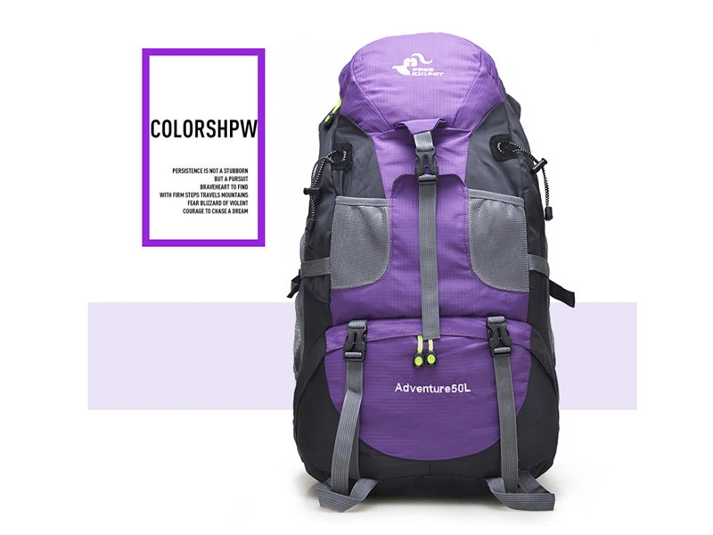 purple 50L открытый спортивный походный рюкзак водонепроницаемая дорожная сумка походный рюкзак - Цвет: purple