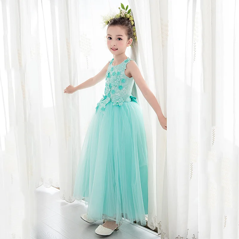 

Girls Dress 10 to 12 Years Kids Light Green Lace Backless Flower Girls Dress For Girls Princess Children Wedding Party Dresses