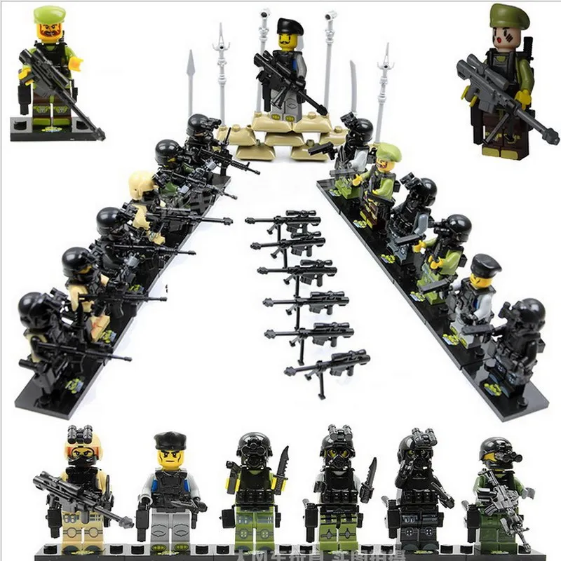 

12Sets 51000 Army Assault SWAT Police Team Military Soldier With Weapon Guns Figure Blocks Compatible Legoe Toys For Children