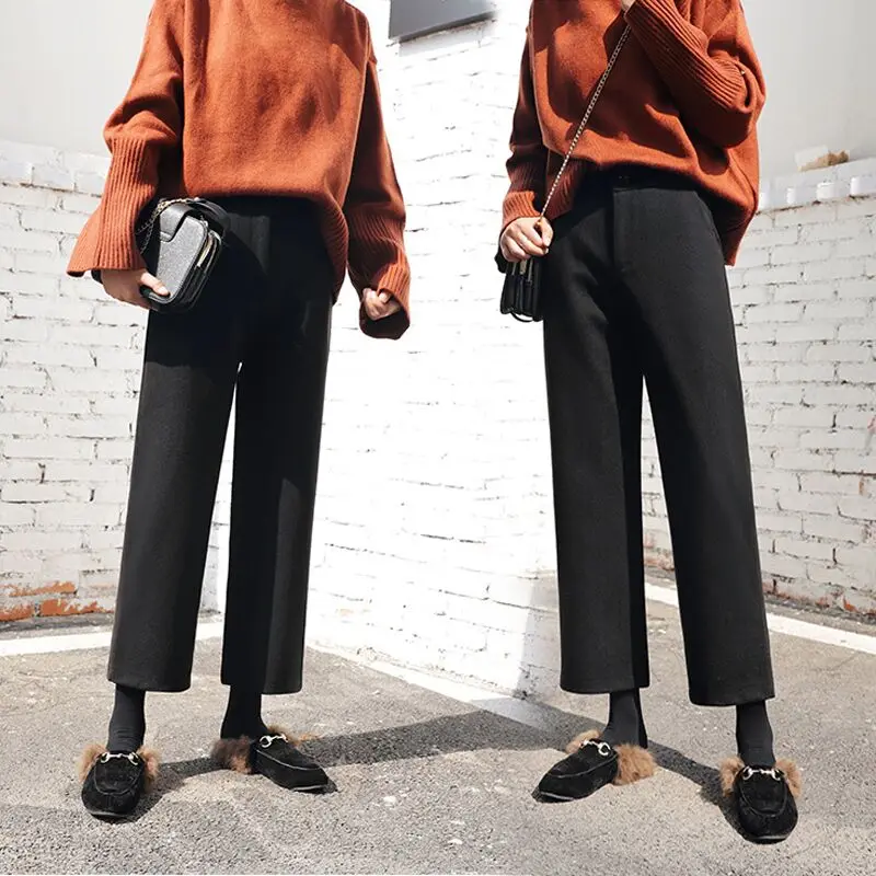 Wide Leg Pants Women's Autumn Winter 2019 New Korean Version Loose High-waisted Suit Straight-tube Woolly Casual Harem Pants