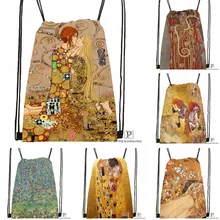 Изготовленный На Заказ Густав Климт Drawstring сумка-рюкзак милый рюкзак дети сумка(черный назад) 31x40 см#180531-03-15