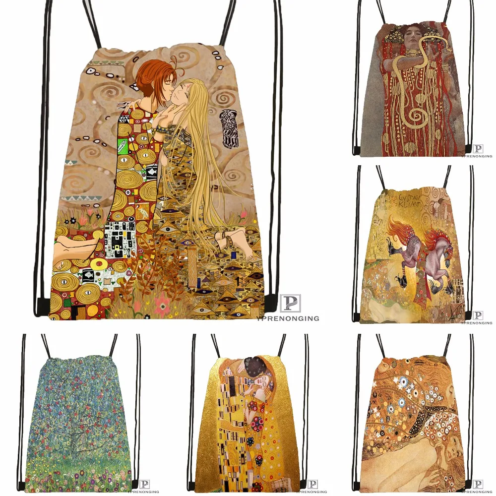 Custom Gustav Klimt Drawstring Backpack Bag Cute Daypack Kids Satchel Black Back 31x40cm 180531 03 15