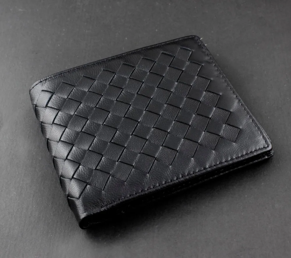 Men's Handmade Braided Woven Premium Leather Wallet Purse Black Gift