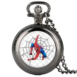 Человек-паук фильм Популярные кварцевые карманные часы Симпатичные детские наручные часы с мультяшками цепочки и ожерелья кулон