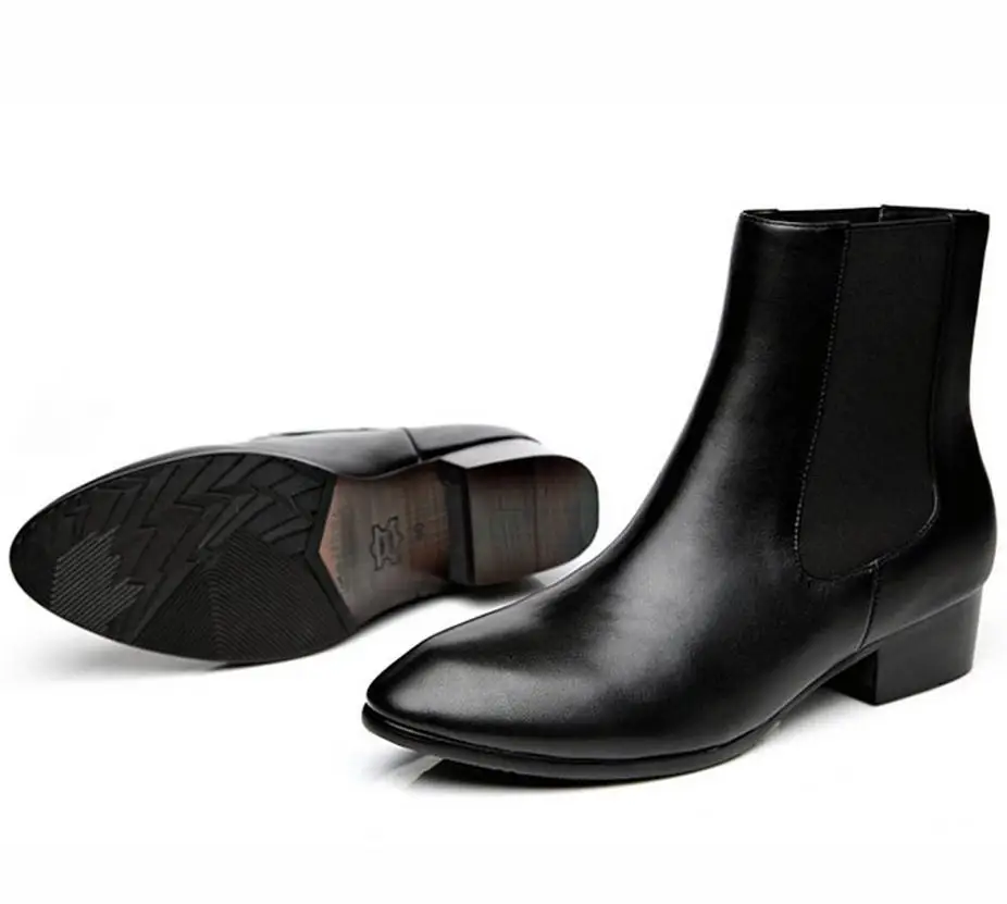 Новинка; мужские ботинки из натуральной кожи без застежки с острым носком; модные повседневные ботильоны на высоком каблуке; высокие рабочие ботинки для мужчин