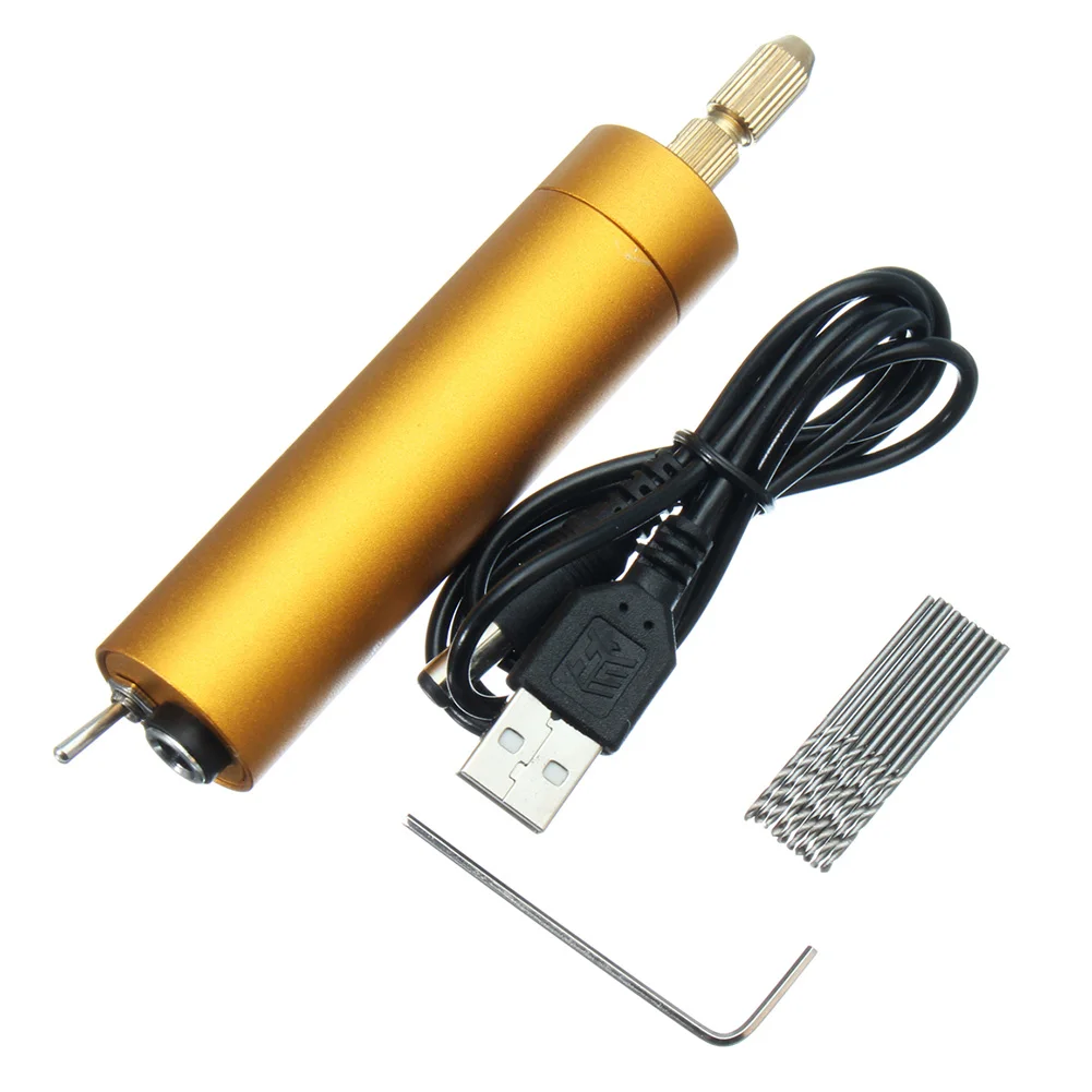 

DC 5V Mini Aluminum Electric Motor Hand Drill 10 Twist Bits DIY for Wood PCB LB88