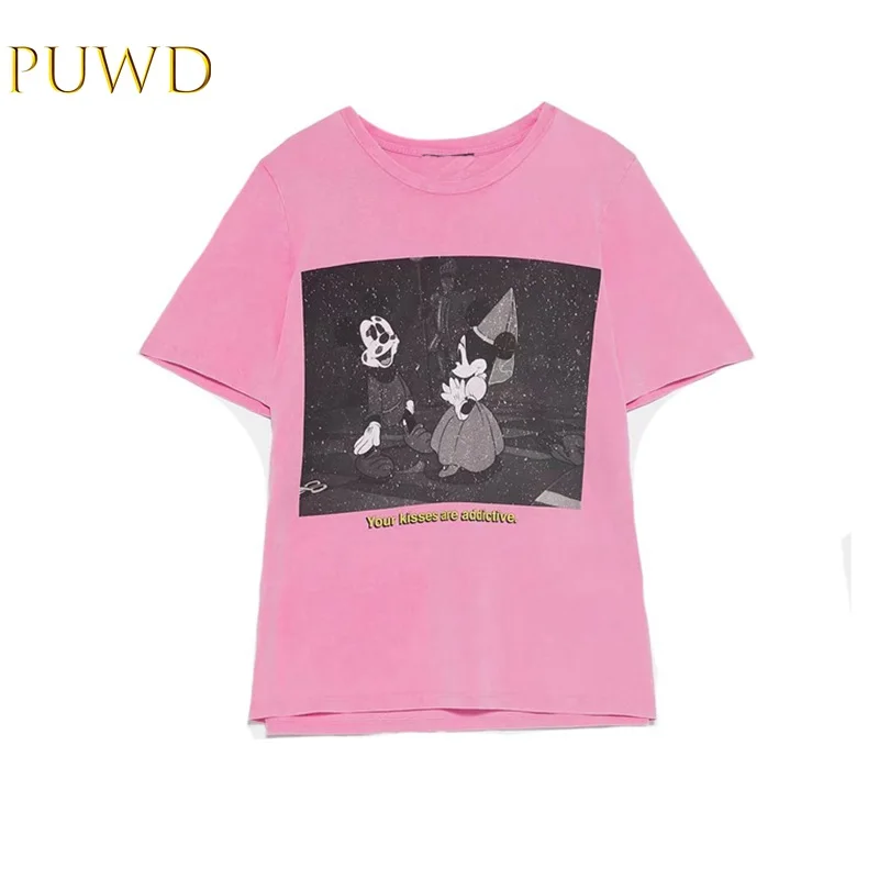

PUWD summer new short-sleeved women, loose cartoon print sleet fashion T-shirt