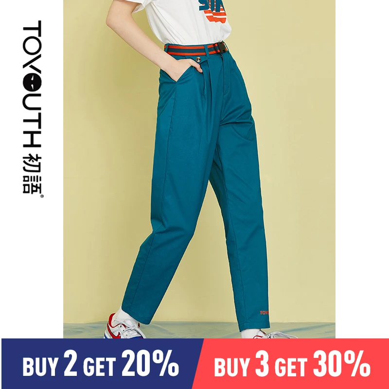 

Toyouth Fashion Printed Harem Pants Women 2019 Summer Casual Streetwear Zipper Fly High Waist Slim Work Trousers With Belt