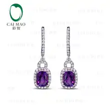 CaiMao 18KT/750 золото 2,15 ct натуральный аметист& 0,51 ct Бриллиант круглой огранки обручальные серьги с драгоценными камнями