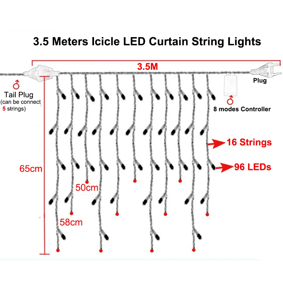 Holiday Lighting 3.5M 96 LED Icicle Home Xmas Decoration Christmas Lights Outdoor Waterproof Fairy Curtain String Lights Holiday Lighting 3.5M 96 LED Icicle Home Xmas Decoration Christmas Lights Outdoor Waterproof Fairy Curtain String Lights