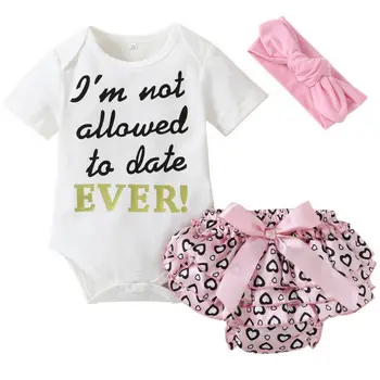 

0-18M Newborn Kids Baby Girl Outfits Clothes Letter Print Romper Bodysuit+Tutu Shorts Pants Dress Set with Headband