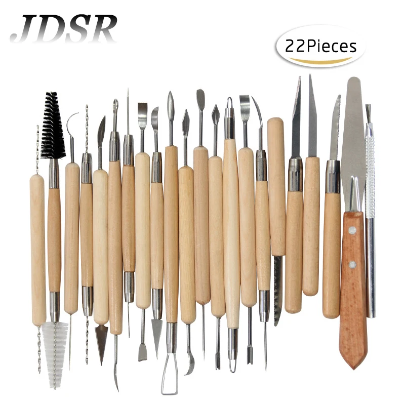 JDSR 22Pcs Clay Sculpture Tools Wood Clay Carving Knife Pottery Sharpen