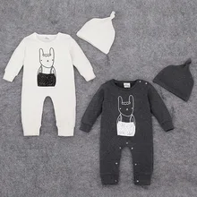 Одежда для маленьких девочек, боди для Новорожденные малыши, Детские боди из хлопка, боди для маленьких мальчиков, с рисунком кролика, с шапочкой