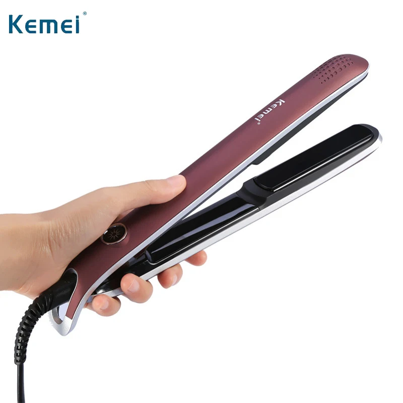 Kemei Straightening Irons 3D Floating Panel Hair Curling Iron EU Plug