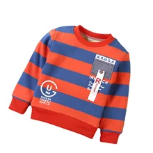 Детский теплый плотный свитер; бархатная одежда в полоску с длинными рукавами для маленьких мальчиков и девочек; модная ветровка с круглым вырезом для мальчиков; толстовки