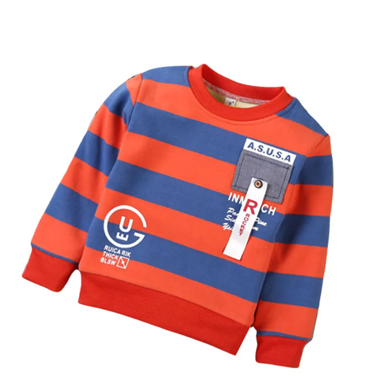 

Kids Warm Thick Sweatshirt Toddler Baby Boy Girl Velvet Striped Long Sleeve Clothes Fashion Boys O-Neck Windbreaker Sweatshirts