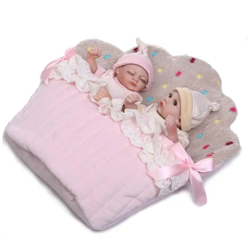 lovely NPK 26 cm Handmade Real Premature Infant Baby Girl Full body Vinyl Silicone Reborn Doll 10'' mini twins with sleeping bag