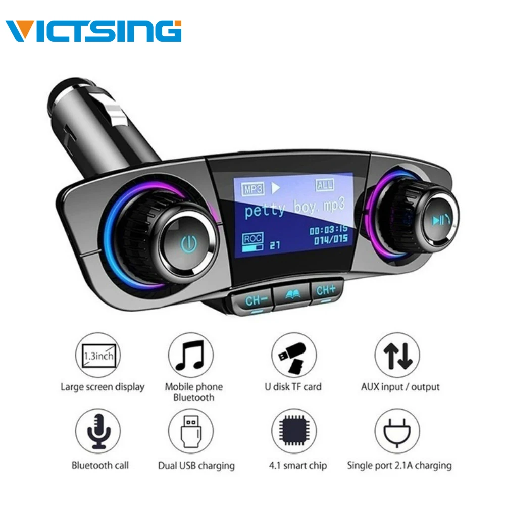 Автомобильный MP3-плеер VicTsing, fm-передатчик BT06, Bluetooth 4,0, mp3-плеер, гарнитура, Bluetooth, автомобильный комплект, радио, аудио адаптер, 5 В, 2.1A