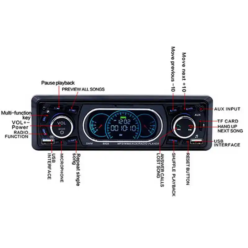 Bluetooth Автомобильный плеер 8809 стерео аудио пульт дистанционного управления mp3 1 Din