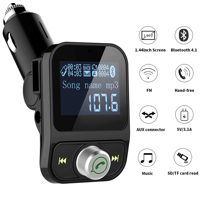 

4 in 1 Car MP3 Player Bluetooth FM Transmitter with Car Charger 3.1A USB Quick Charging Port Dual USB Handsfree Cars Kit Charger