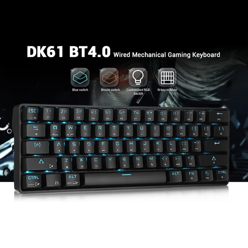 

DK61 Wireless Bluetooth Keyboards Blue Switch 61 Keys Rechargeable Keyboard RGB Backlight For Home Game Office