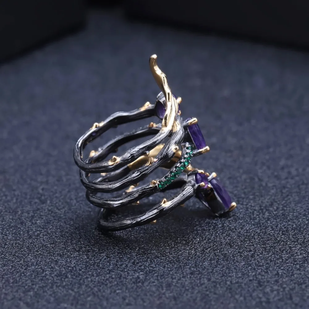 GEM'S балетные 925 пробы серебряные винтажные кольца 2.26Ct натуральный аметист драгоценный камень кольцо для женщин вечерние ювелирные изделия