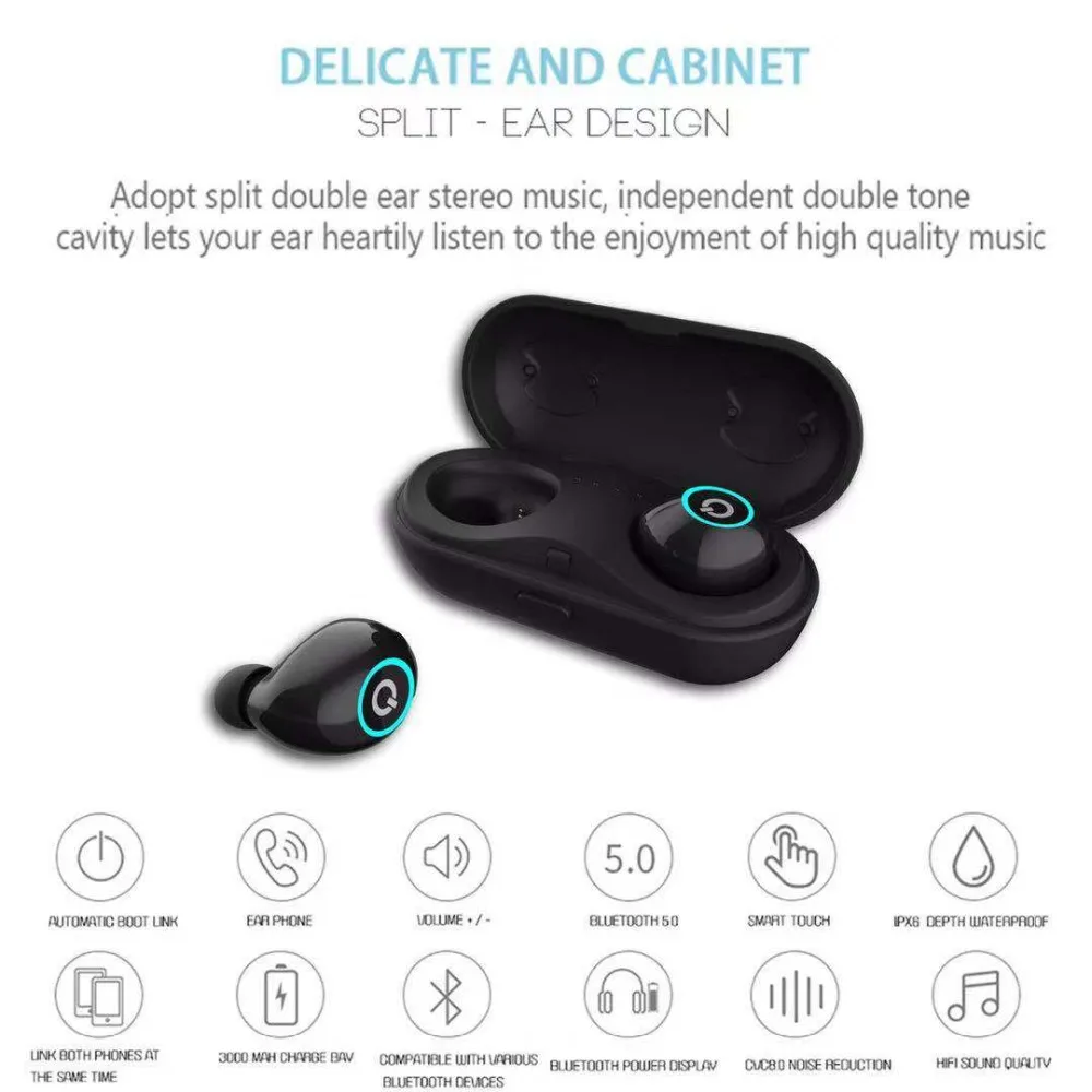 TEBERBOOM Q18S Wireless TWS Earbuds V5.0 Bluetooth Earphone Headset Deep Bass Stereo Sound Sport For Samsung Iphone | Электроника