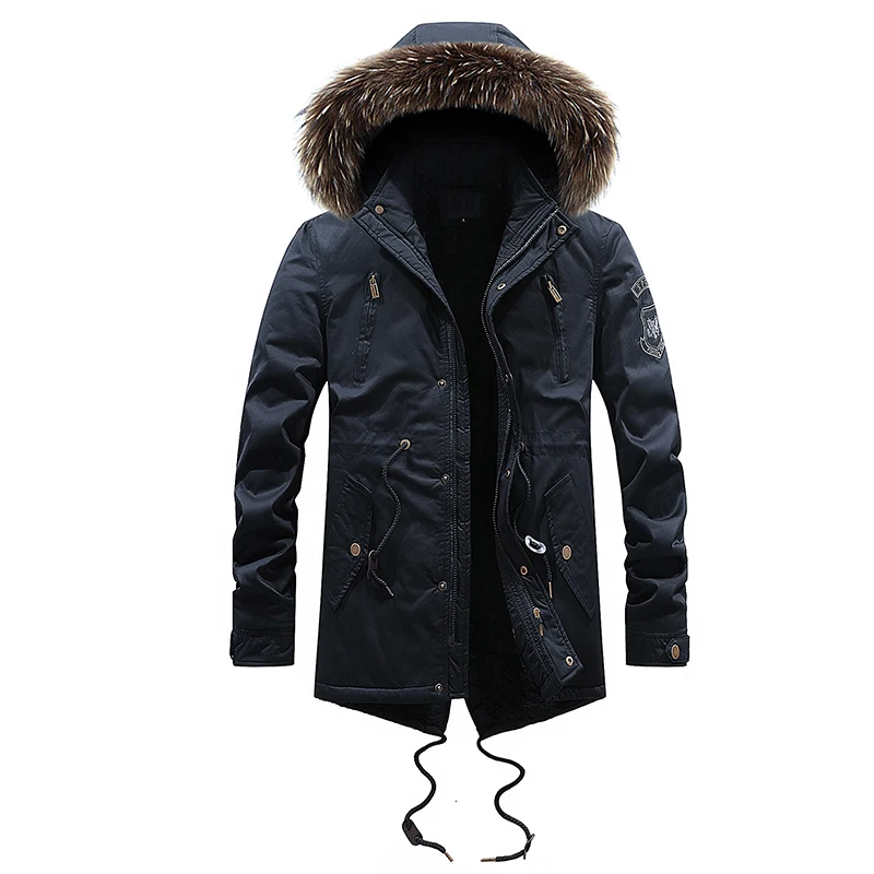 

Fashion Winter Jacket Men High Quality Cotton Long Trench Coat Fur Collar Casual Outwear Velvet Windbreaker Thick Warm Parka Men