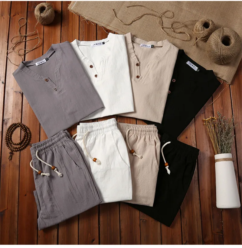 Рубашка+ шорты), осень, высокое качество, мужская рубашка из хлопка и льна, рубашки с коротким рукавом, мужские повседневные модные рубашки, мужские M-5XL