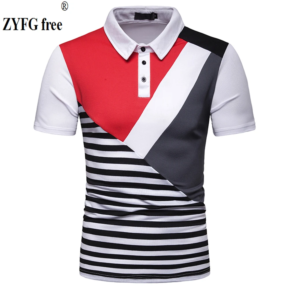 

ZYFG free men polo contrast color splice casual short-sleeved polo shirt youth fashion male clothing