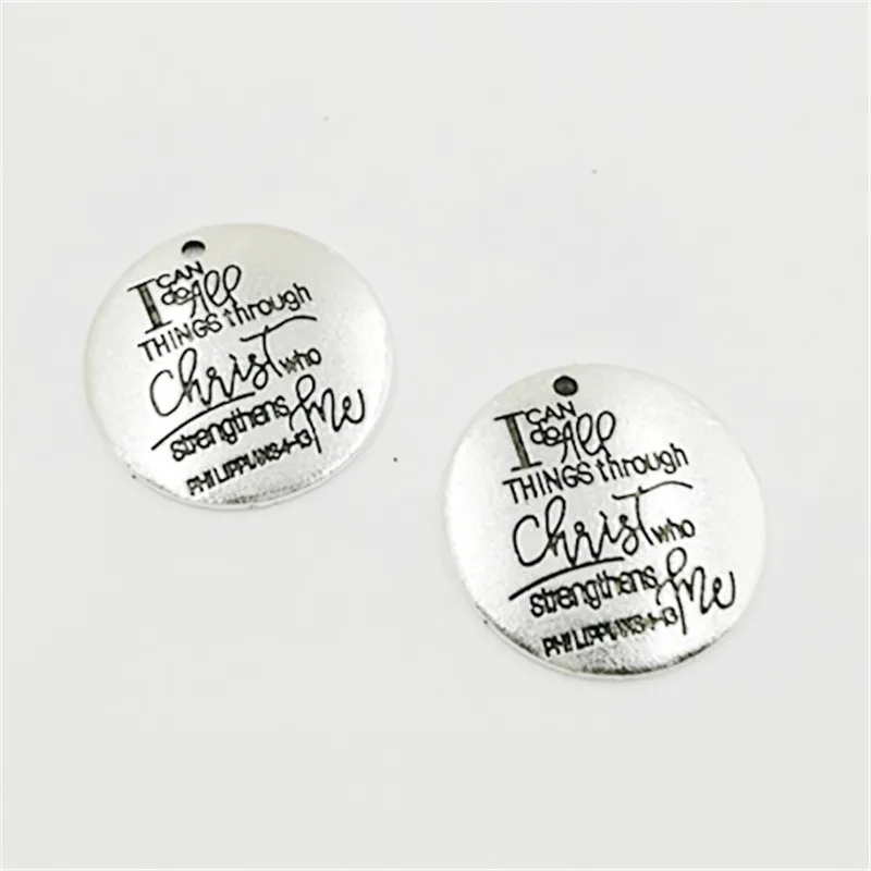 

High Quality 20 Pieces/Lot Diameter 25mm Letter Printed I CAN DOAEP THINGS THROUGH Charms For Jewelry