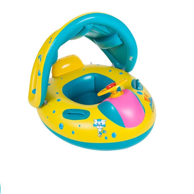 Baby Swimming Ring with Sun Canopy Toddler Inflatable Pool Float Bath Toys Swim Beach Mattress
