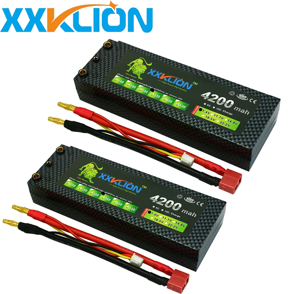 

2PCS Hard Case drone Lipo Battery pack 7.4V 4200mAh 25C 30C 35C 40C 2S Banana Connector RC boat RC Car Truck helicoper