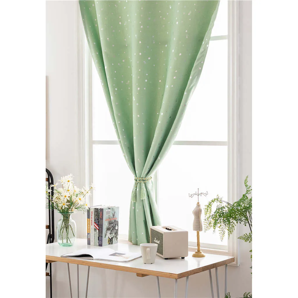 Затемненные простые Мятные зеленые звезды липучки окна занавес с двойным лицом шторы из полиэстера для дома офиса кафе прочные занавески полный размер