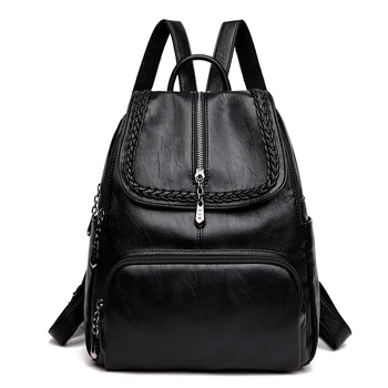 

women fashion PU leather backpack ladies rucksack quality women school student bag for girls female black 2018 backpacks Mochila