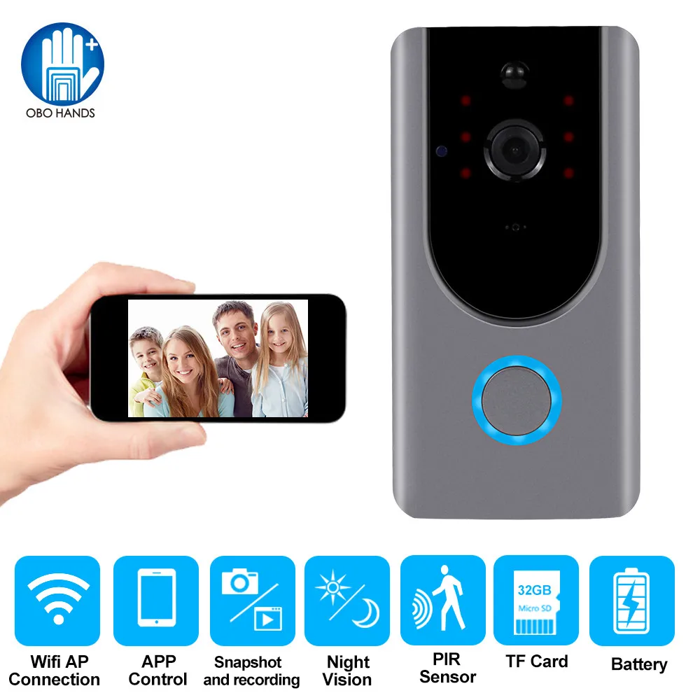 

Wireless Video Doorbell Smart WiFi Video Intercom Door Bell Camera Doorphone Night Vision Visual Recording Monitoring for Home