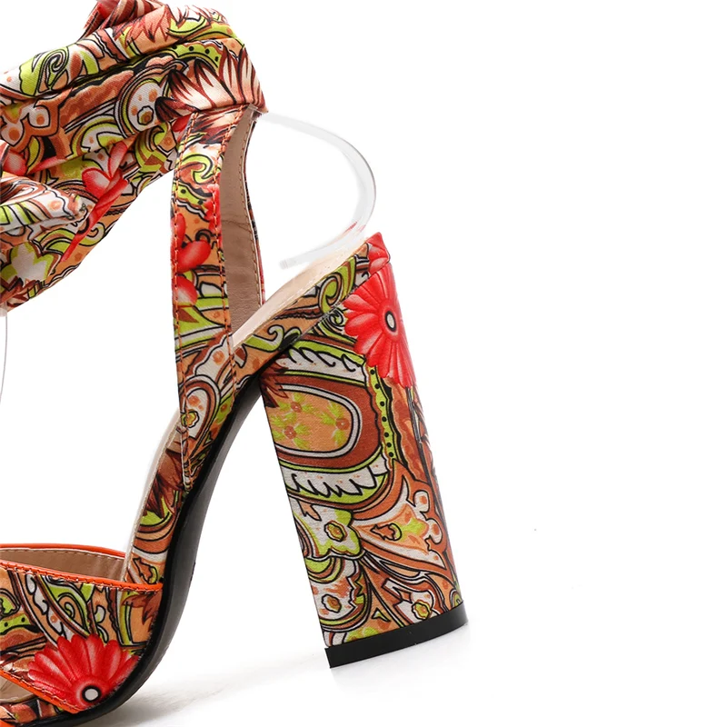 2019 Women Summer Fetish 10.5cm High Heels Chunky Sandals Lady Strap Flower Print Pumps Female Blue Block Heels Red Shoes YQS-2 2019 Women Summer Fetish 10.5cm High Heels Chunky Sandals Lady Strap Flower Print Pumps Female Blue Block Heels Red Shoes YQS-2