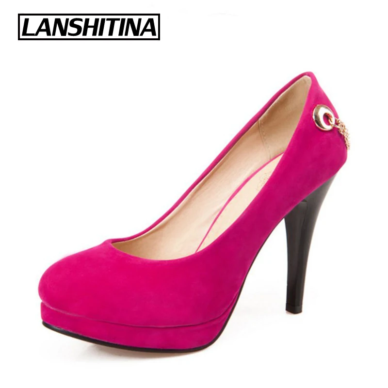 LANSHITINA Lady Red Shoes Heels Women Pumps Fashion Suede High Heels