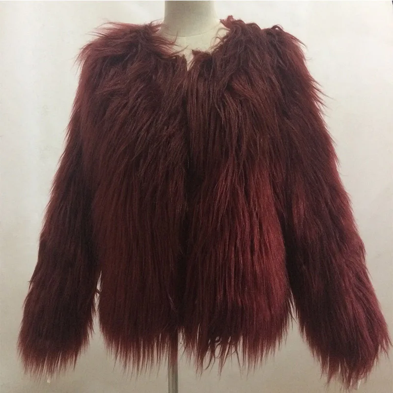 Зимнее элегантное серое меховое пальто Черное женское пушистое теплое пальто с длинным рукавом серая куртка меховое пальто PC065 - Цвет: wine