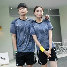 Новинка, одежда для бадминтона с коротким рукавом, мужская и женская одежда для тенниса, для соревнований, для настольного тенниса