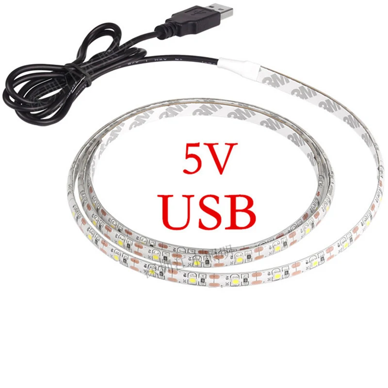 

Z50 5V 50CM 1M 2M 3M 4M 5M USB Cable Power LED strip light lamp SMD 2835 Christmas desk Decor lamp tape For TV Background LightZ