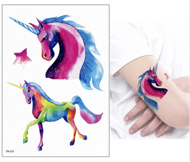 Tatuajes Temporales para niños, tatuajes de cara de mano, flor, sirena,  caballo, Cisne, tatuaje falso para