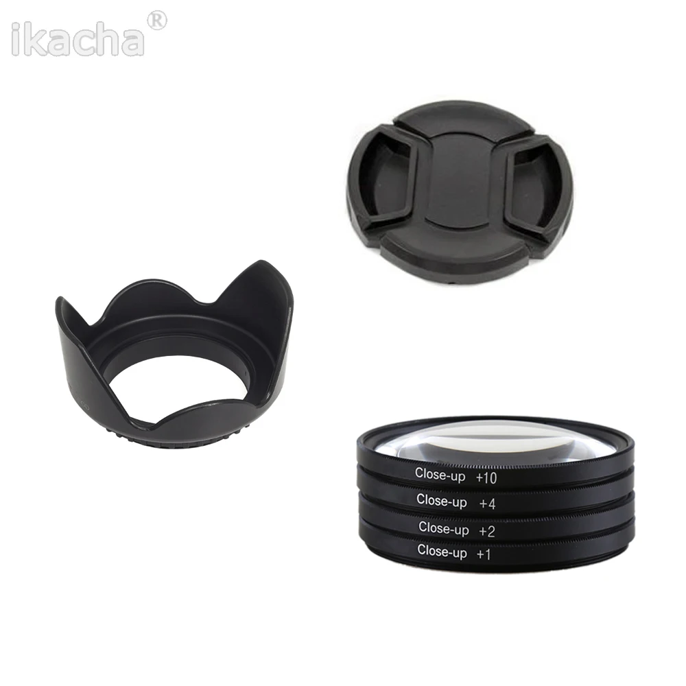 close up filter + lens hood + lens cap for camera 