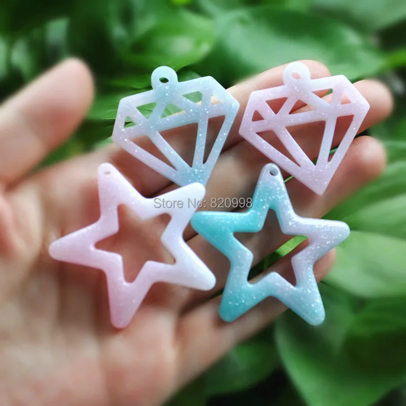 

10pcs Cute Flat Back Glitter Flatback Resin Star and diamond Resin Crafts For Phone Diy Decoration
