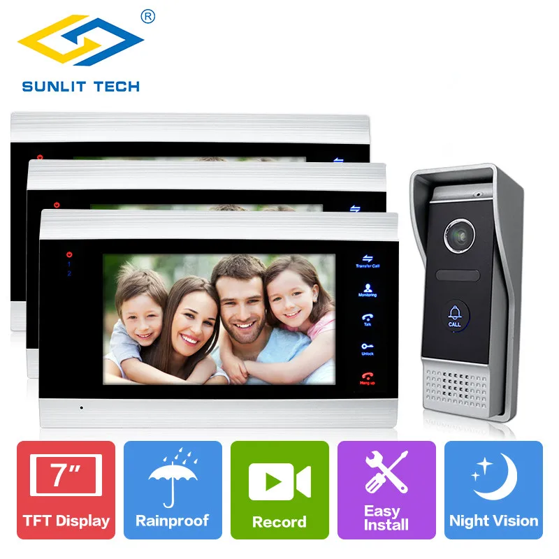 7 Inch Wired Home Video Intercom Door Phone Monitor for House Gate Security Access entry System with 3 Indoor LCD Screen Display 7 Inch Wired Home Video Intercom Door Phone Monitor for House Gate Security Access entry System with 3 Indoor LCD Screen Display