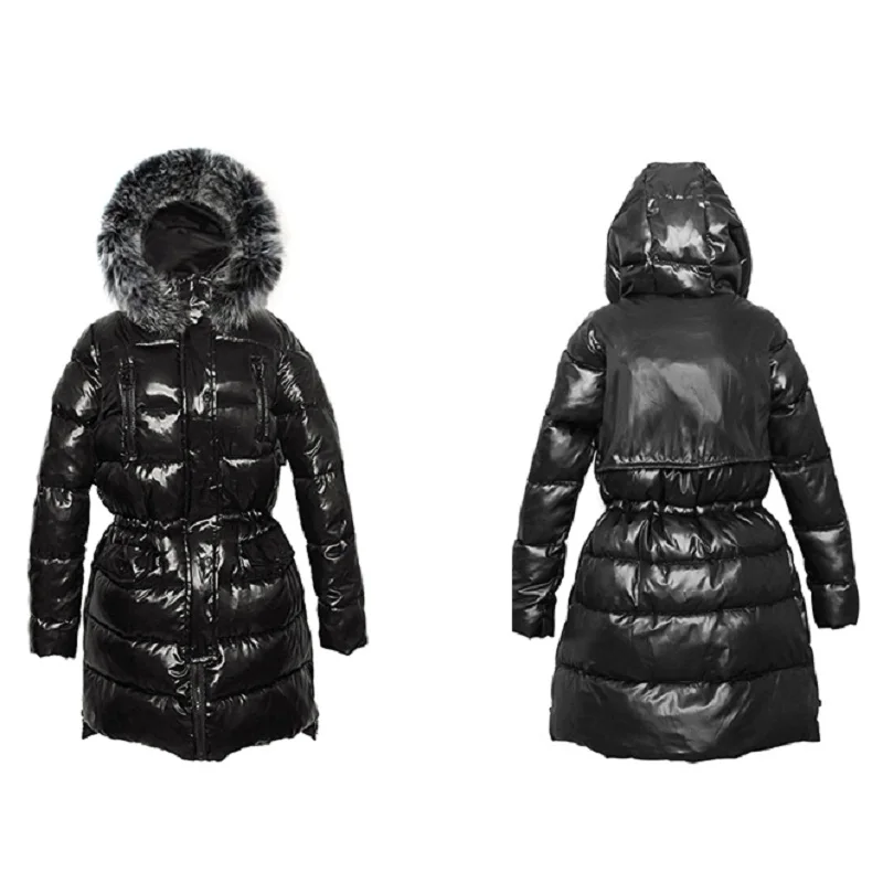 

Women Parka Winter Cotton Jacket Girl Shiny Sustans Coat Fur Collar Streetwear Female Windproof Waterproof Outerwear 2019 BLACK
